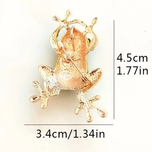 Frog Brooch Rhinestone Pin Stylish Sparkle Glam Green Toad Fun Whimsical Trendy - Picture 4 of 4